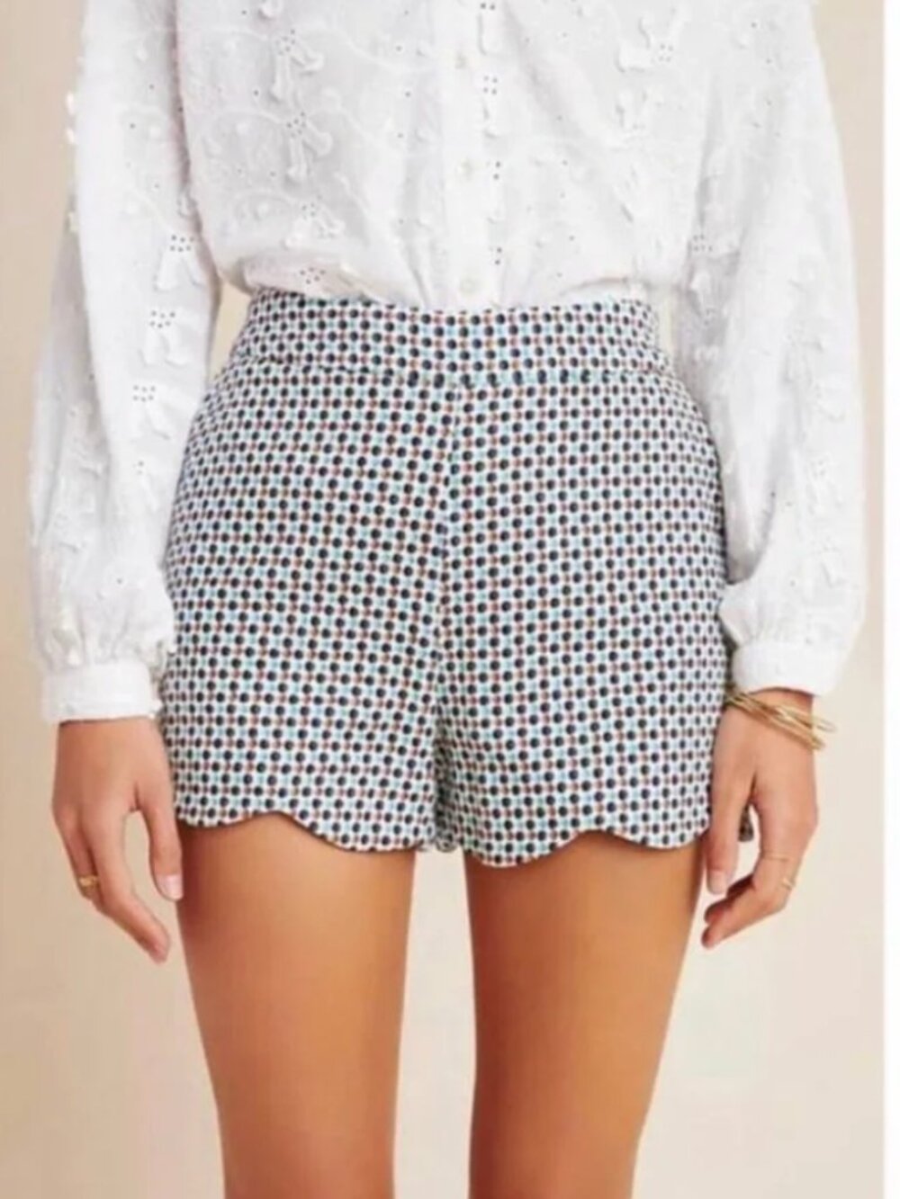 Anthropologie Georgie Scalloped Spotted Tweed Hem Shorts Size 0